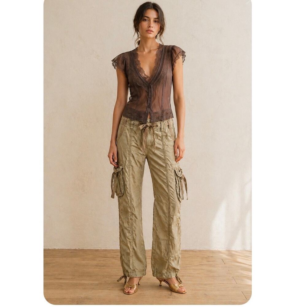 Y2K No Boundaries Low Rise Cargo Pants 26 Baggy Drawstring Chloe Boho